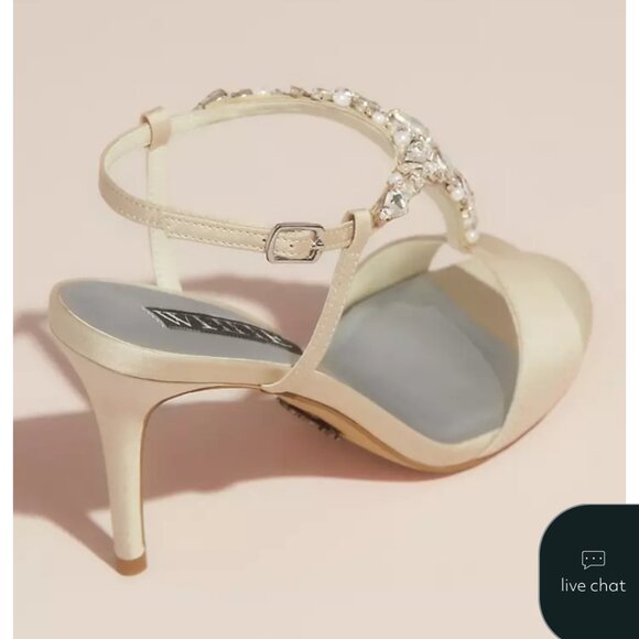 WOMENS CRYSTALS AND PEARLS VAMP T-STRAP SATIN HEELS IN SIZE 8.5 - Picture 5 of 10